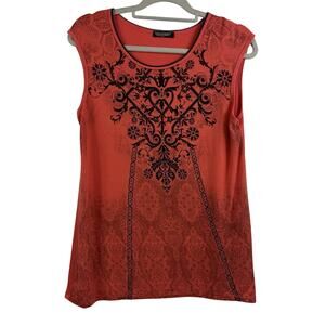 Y2K Vintage Vanilla Sugar Top Large Orange Black Jeweled Floral Fairy Grunge